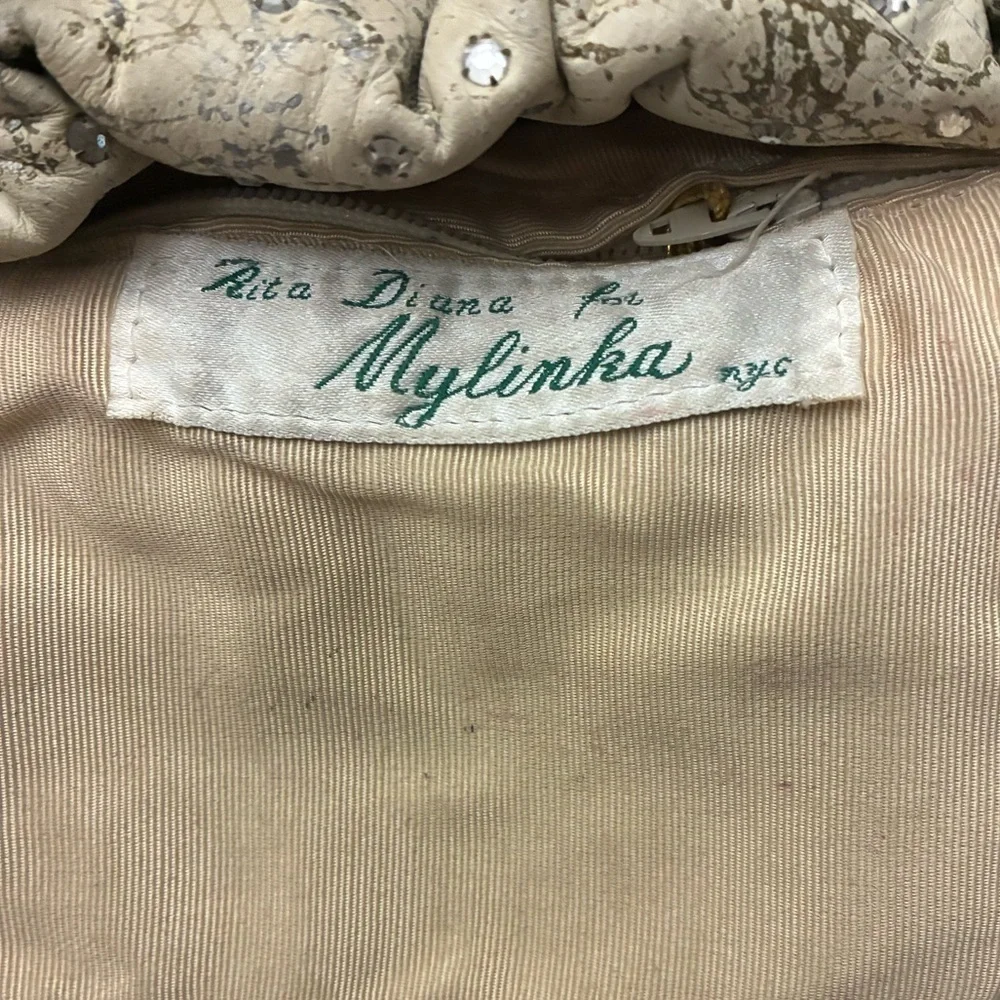 Vintage Rita Diana Elegant for Mylinka CreamWith Crystals Cinch Leather Bag